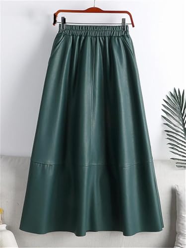 Women Patchwork High Waist Faux Leather Midi Skirt Elegant